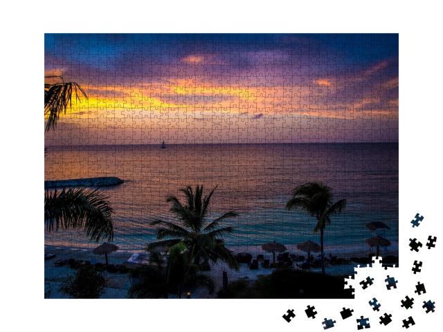 Puzzle de 1000 pièces « Coucher de soleil pourpre en Jamaïque »