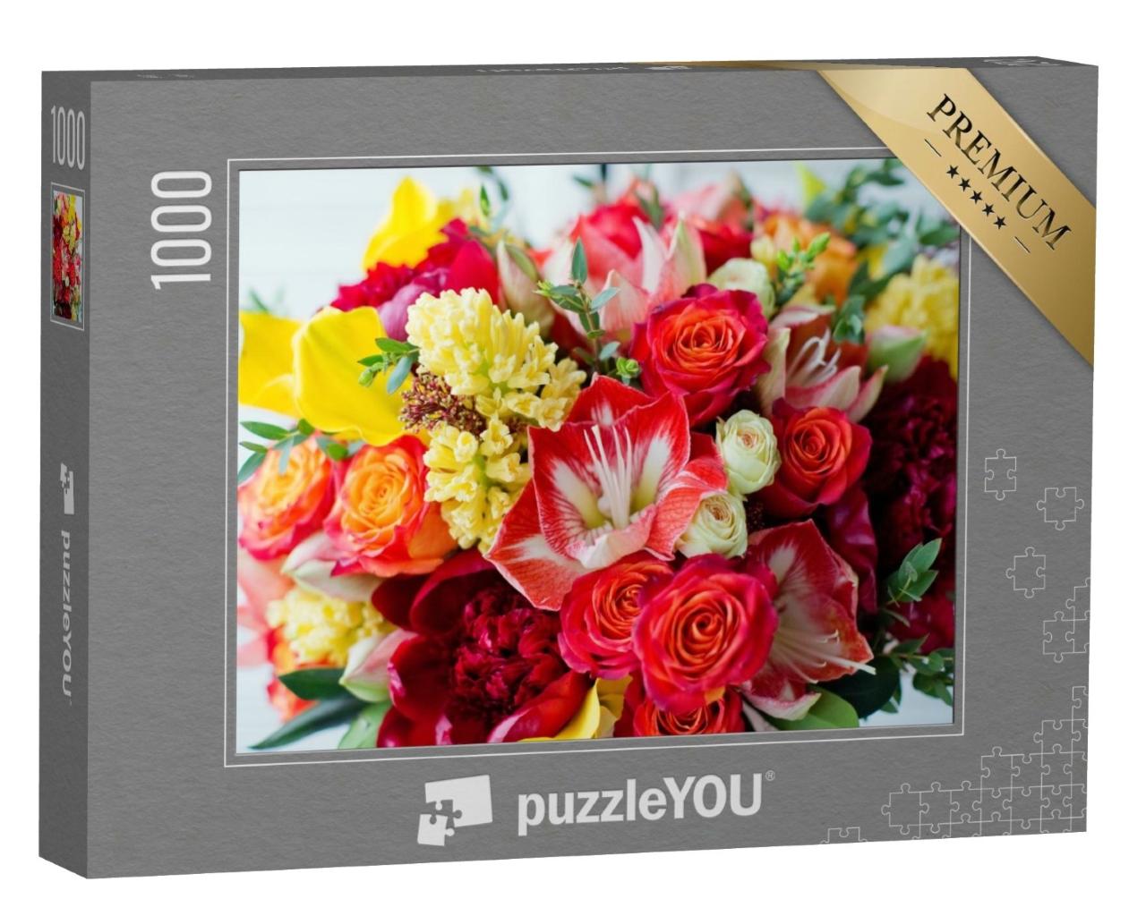 Puzzle de 1000 pièces « Boîte cadeau rose avec fleurs claires »