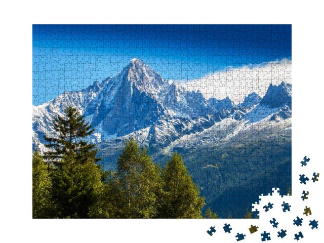 Puzzle de 1000 pièces « Montagnes enneigées et sommets rocheux dans les Alpes françaises »