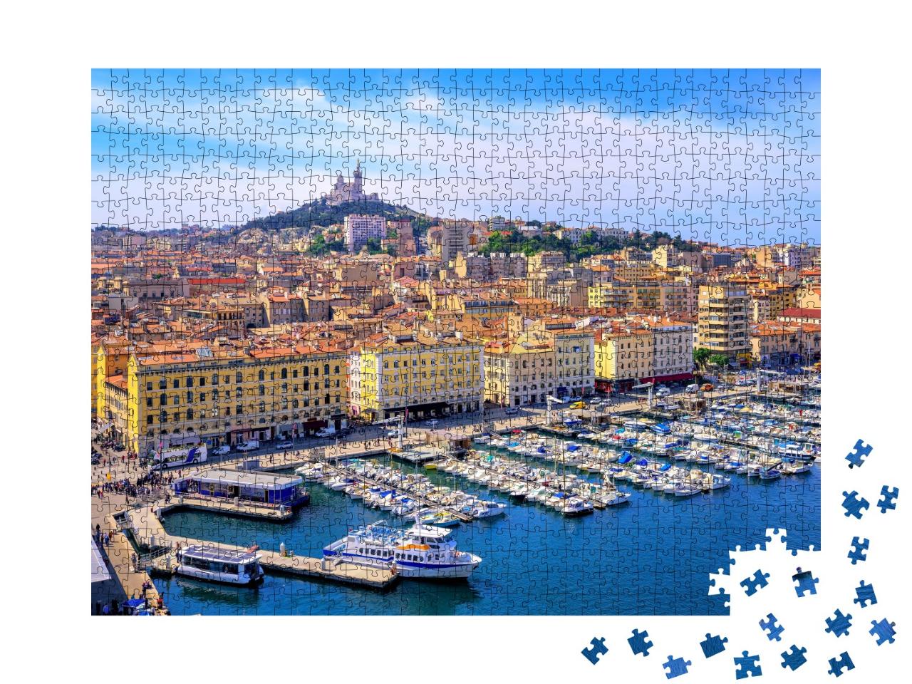 Puzzle de 1000 pièces « Vieux Port et Basilique Notre Dame, Marseille, France »