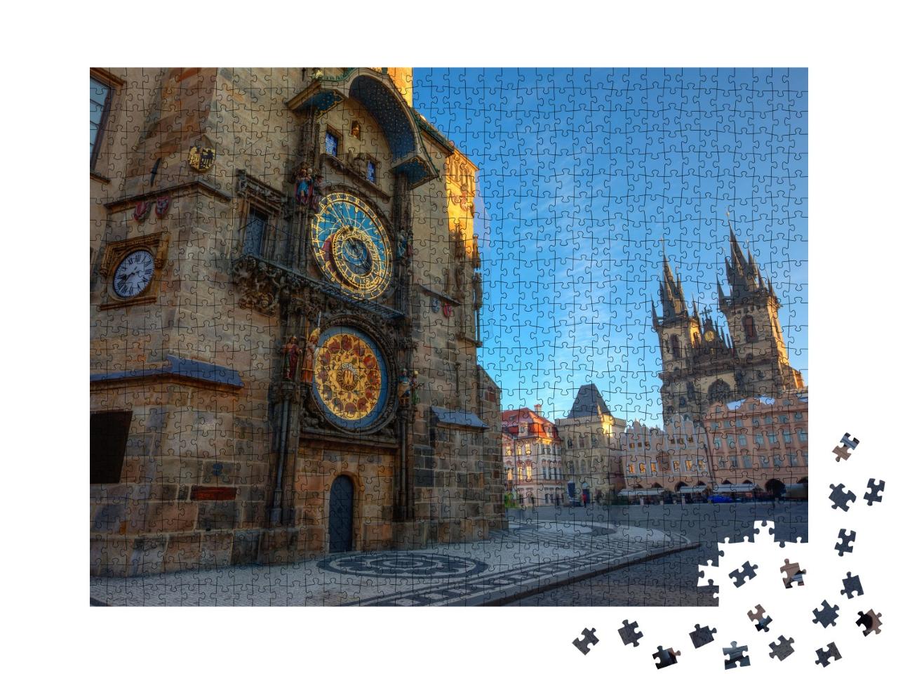 Puzzle de 1000 pièces « Place de la Vieille Ville de Prague, lever du soleil sur la Tour de l'Horloge astronomique »