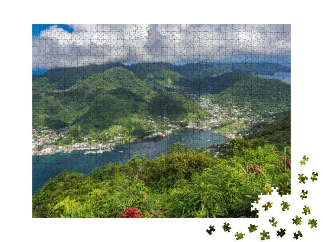 Puzzle de 1000 pièces « Vue aérienne du village de Pago Pago et du port »