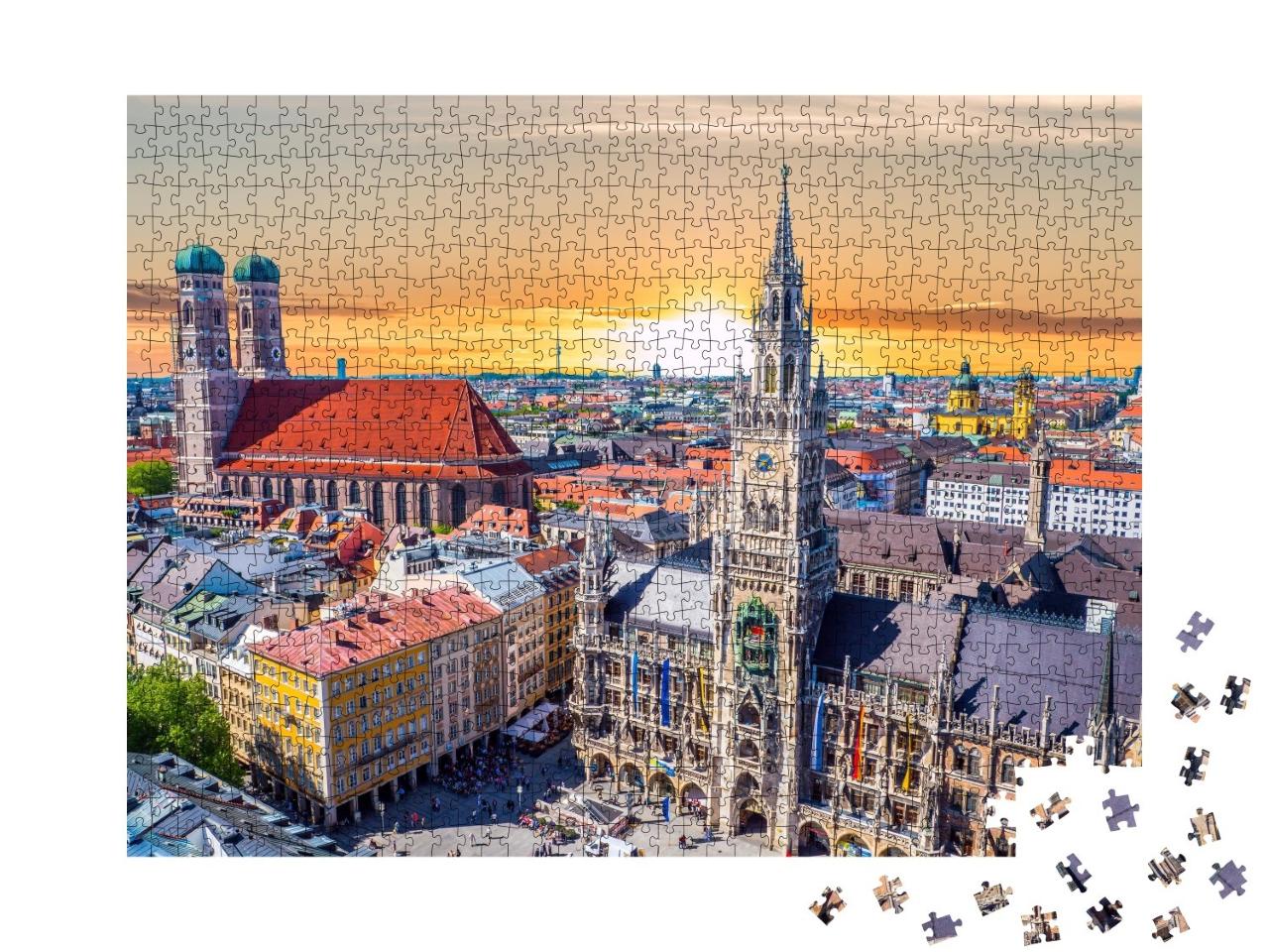 Puzzle de 1000 pièces « Tout simplement magnifique : Munich au coucher du soleil, Bavière, Allemagne »