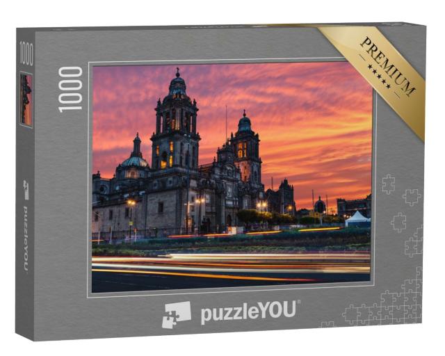 Puzzle de 1000 pièces « Spectaculaire lever de soleil sur la cathédrale métropolitaine de Mexico »
