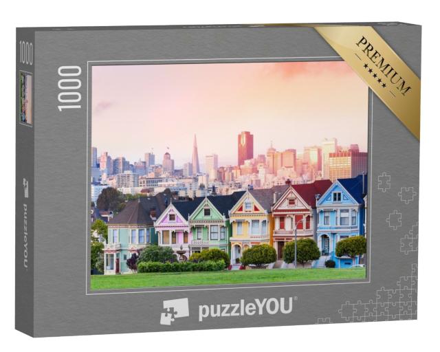 Puzzle de 1000 pièces « Painted Ladies devant la ligne d'horizon de San Francisco le soir »