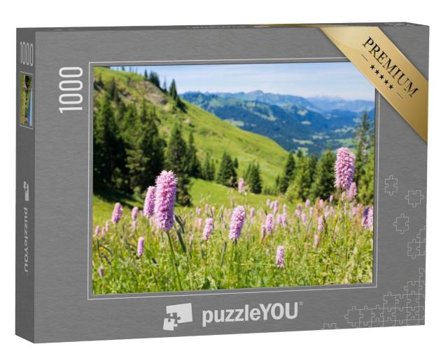 Puzzle de 1000 pièces « Alpes bavaroises avec vue sur les montagnes et les prairies de l'Allgäu »