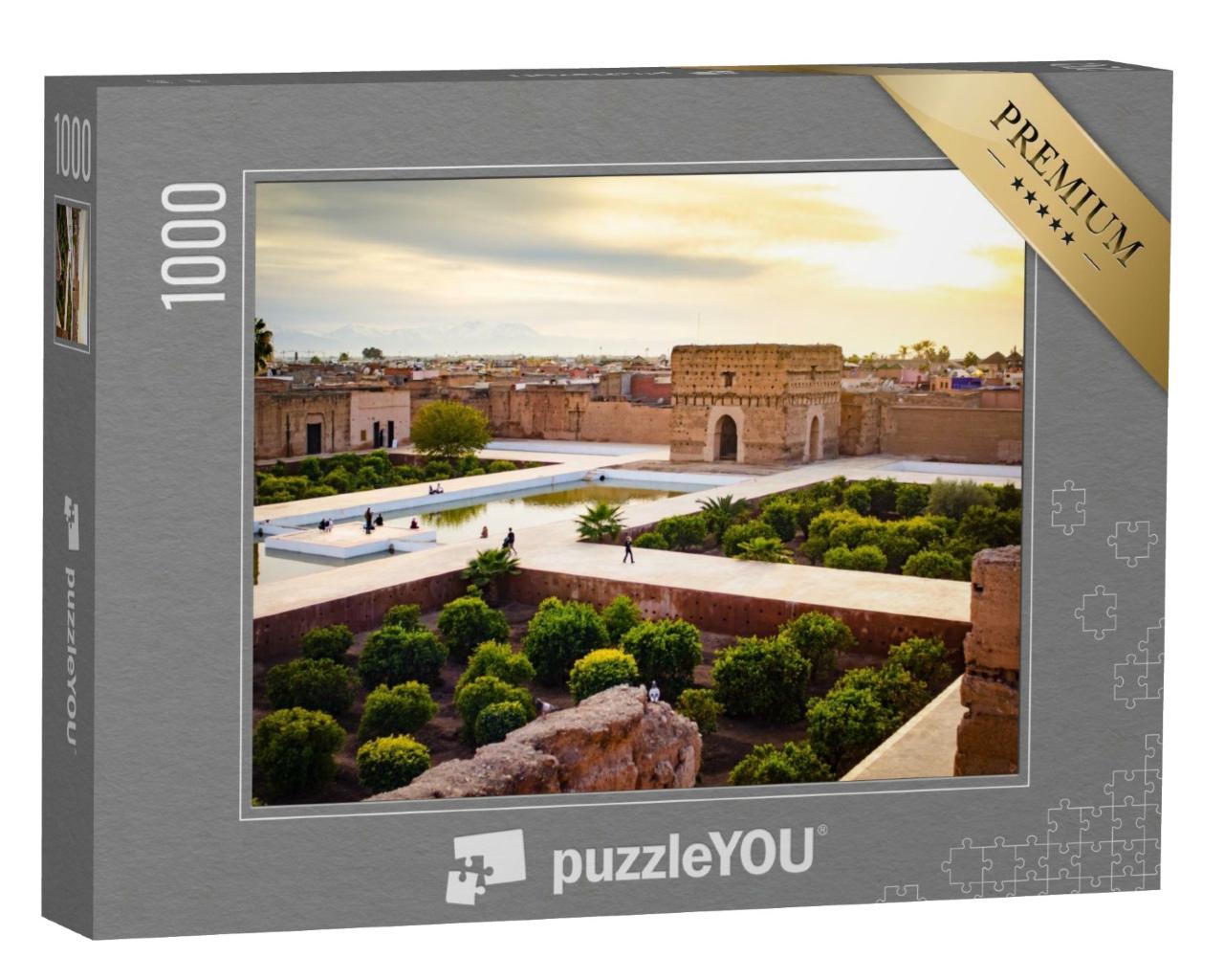 Puzzle de 1000 pièces « Coucher de soleil à El Badi, paysage près de Marrakech, Maroc »