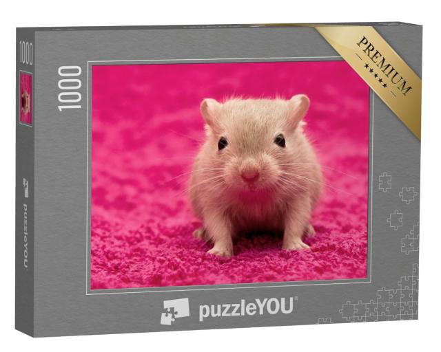 Puzzle de 1000 pièces « Petite souris du désert curieuse sur tapis rose douillet »