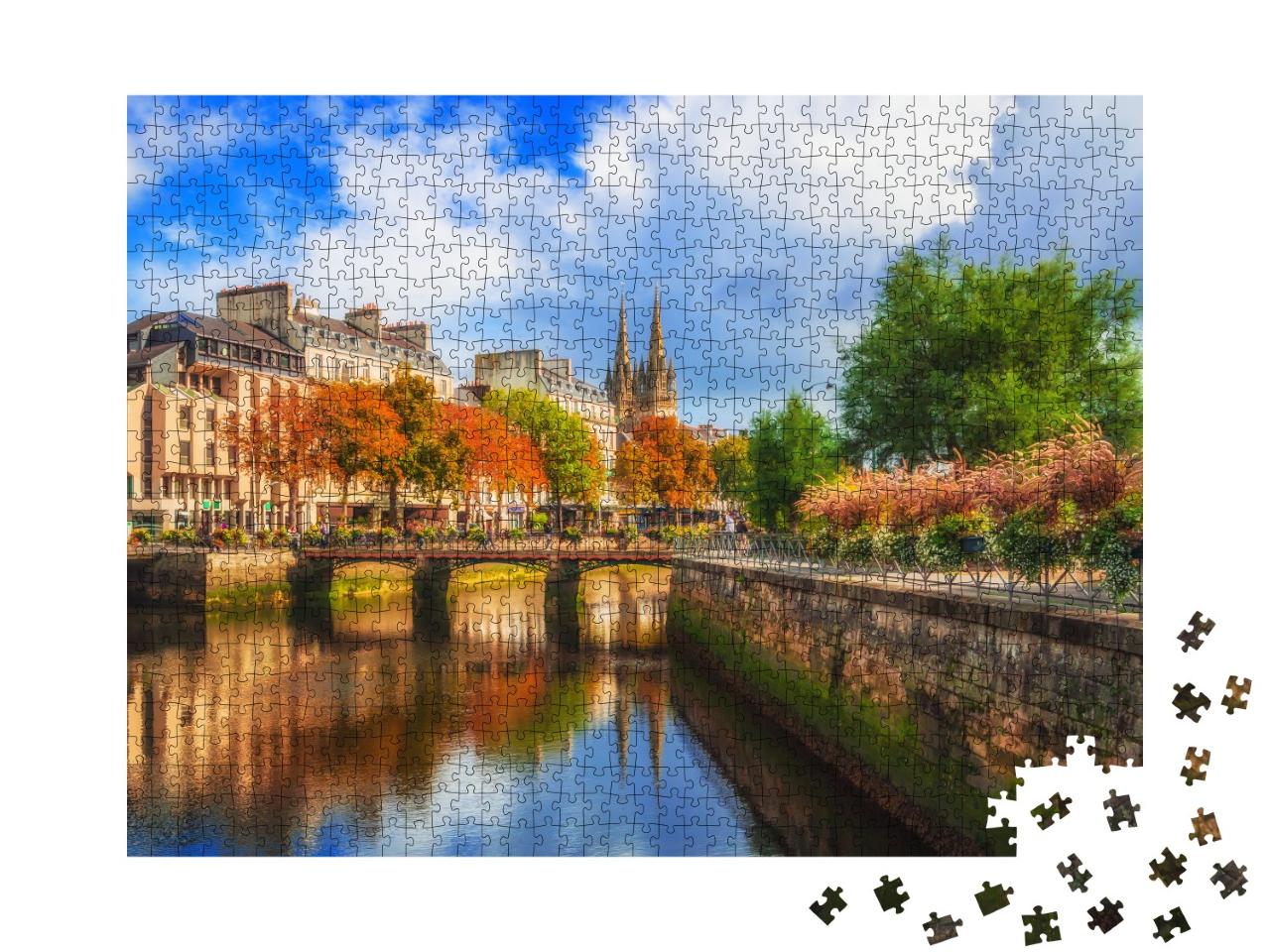 Puzzle de 1000 pièces « France Bretagne Rivière Odet et cathédrale St Corentin à Quimper »