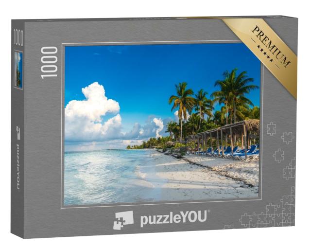 Puzzle de 1000 pièces « Un siège devant la mer des Caraïbes sur la plage, Cayo Gulliermo, Cuba »
