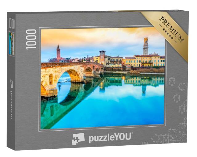 Puzzle de 1000 pièces « Magnifique Vérone avec l'Adige et Ponte di Pietra, Italie »