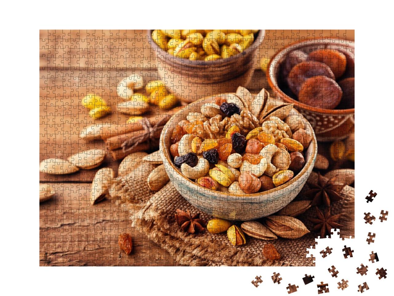 Puzzle de 1000 pièces « Mélange de noix et de fruits secs dans différentes coquilles »
