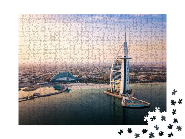 Puzzle de 1000 pièces « Skyline de Dubaï en bord de mer et l'hôtel de luxe Burj Al Arab »