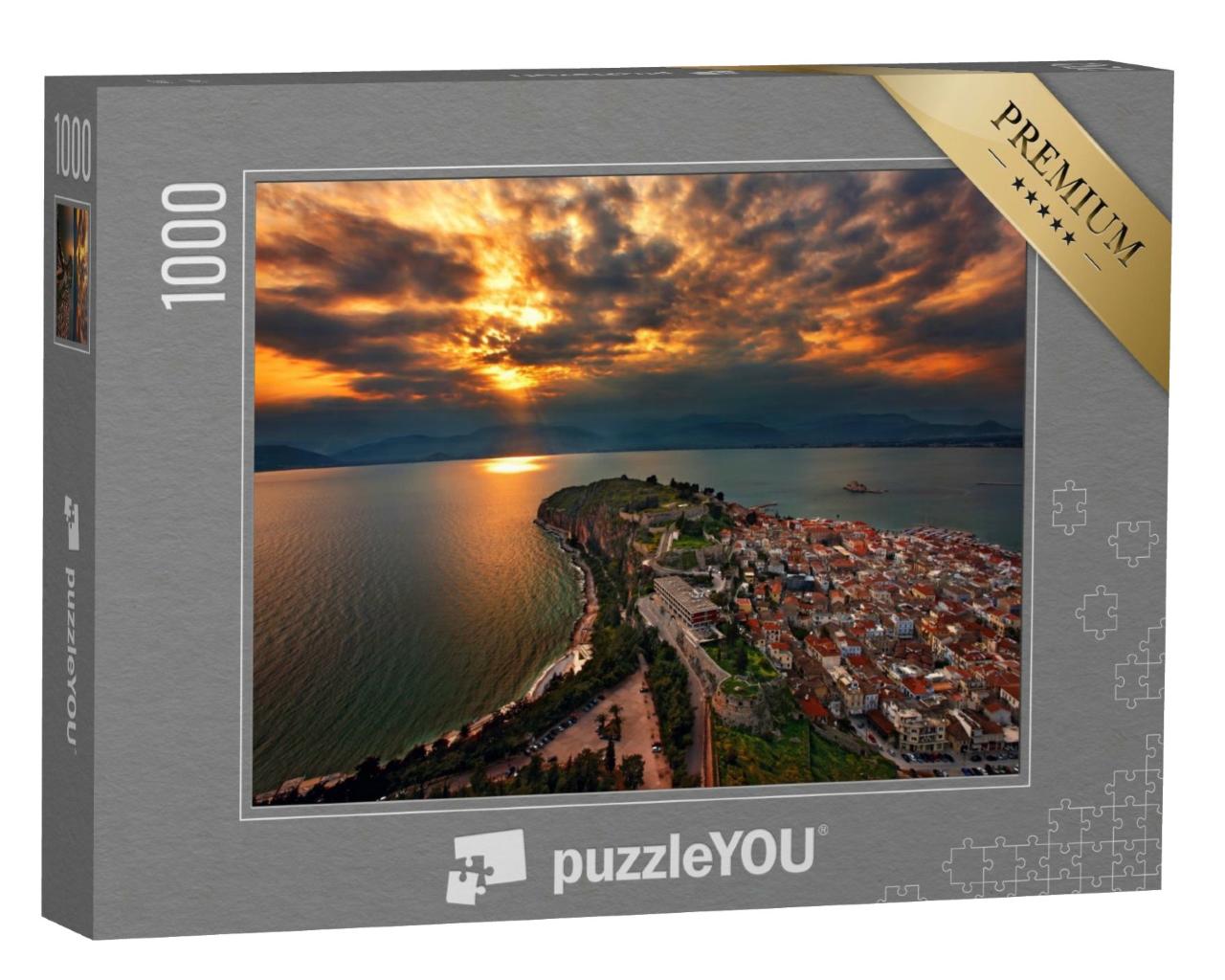 Puzzle de 1000 pièces « Vue panoramique de Nauplie au coucher du soleil, Péloponnèse, Grèce »