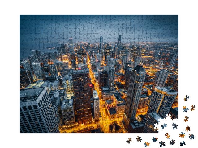 Puzzle de 1000 pièces « L'horizon de Chicago la nuit »