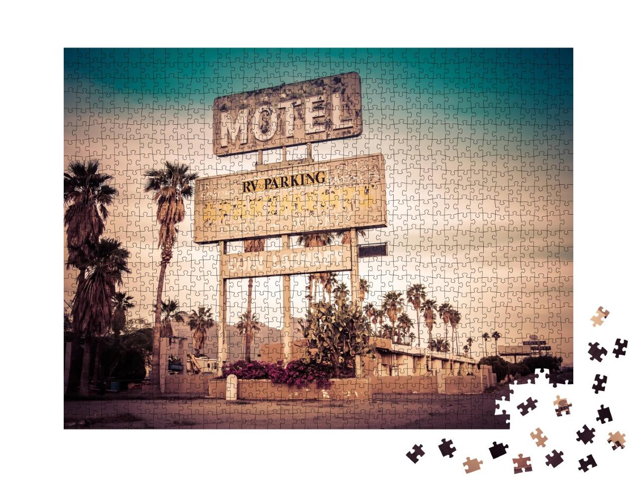 Puzzle de 1000 pièces « Une enseigne de motel au milieu du désert, États-Unis »