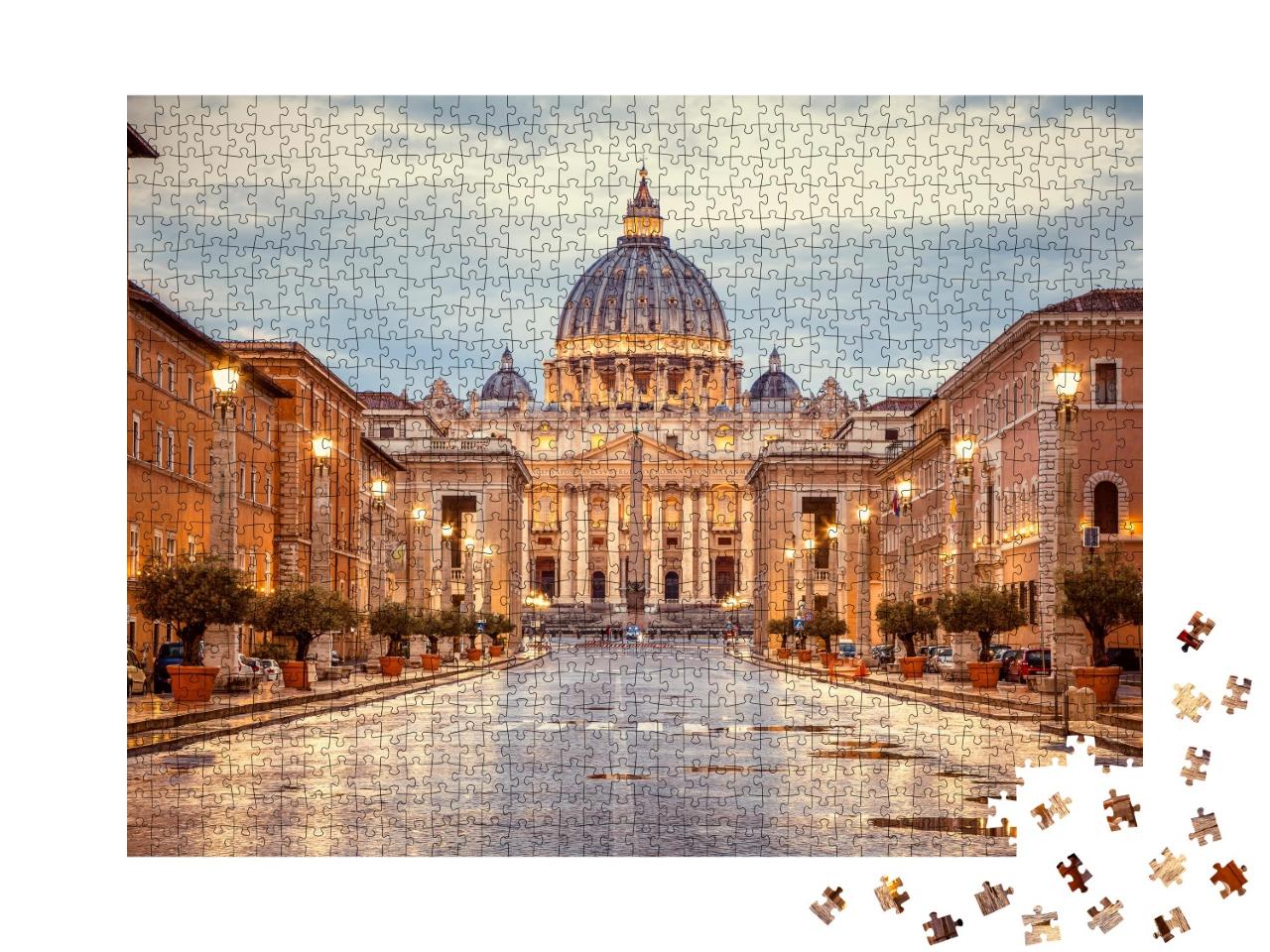 Puzzle de 1000 pièces « Petersdom am Abend von der Via della Conciliazione in Rom »