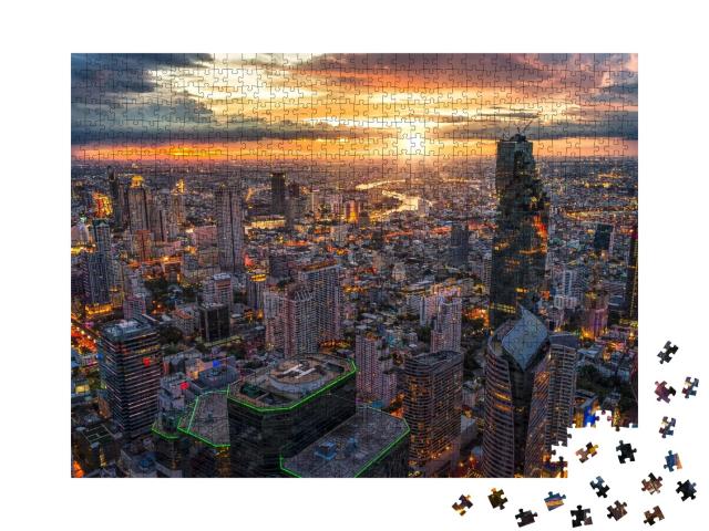 Puzzle de 1000 pièces « Bangkok, illuminée au crépuscule »