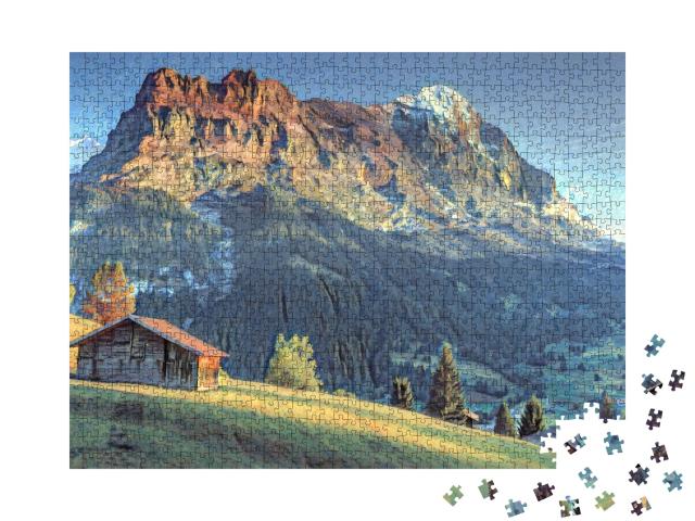 Puzzle de 1000 pièces « dans le style de Paul-Cezanne - Paysage alpin suisse devant l'Eiger »