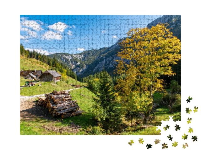 Puzzle de 1000 pièces « Vue panoramique sur le village de montagne Hochschwab »
