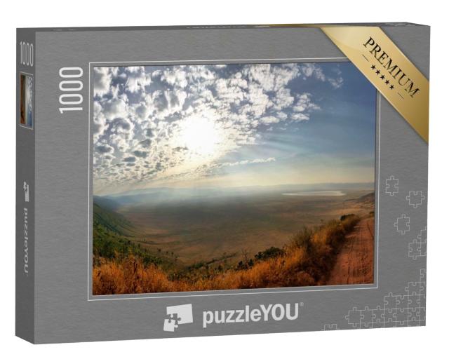 Puzzle de 1000 pièces « Panorama du cratère du Ngorongoro avec un ciel bleu et ensoleillé »