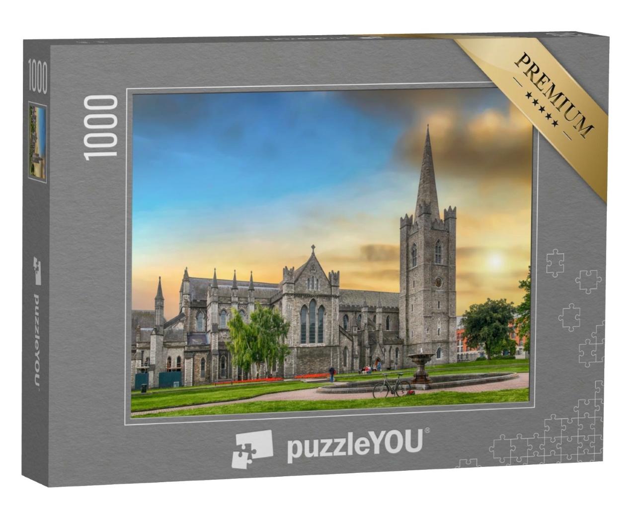 Puzzle de 1000 pièces « Coucher de soleil sur la cathédrale Saint-Patrick à Dublin, Irlande »