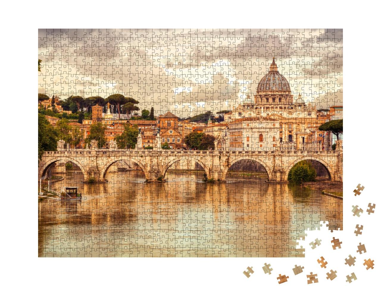 Puzzle de 1000 pièces « Basilique Saint-Pierre et Pont Saint-Ange, Cité du Vatican, Rome, Italie »