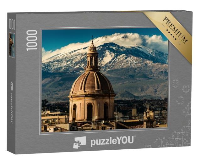 Puzzle de 1000 pièces « Dôme de la cathédrale de Catane devant l'Etna, Sicile, Italie »