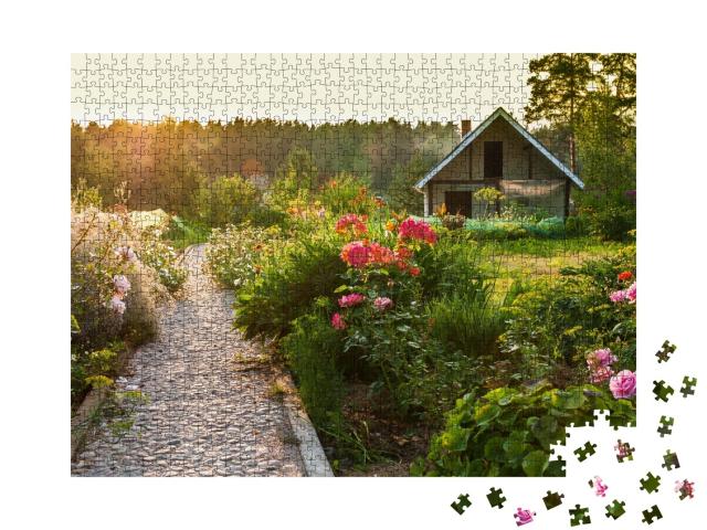 Puzzle de 1000 pièces « Magnifique jardin au coucher du soleil »