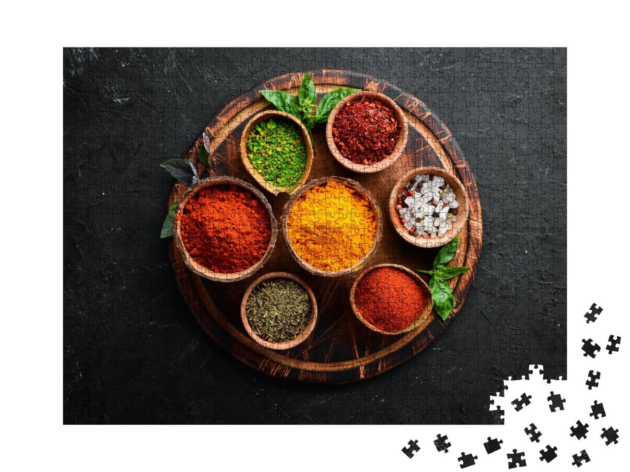 Puzzle de 1000 pièces « Herbes et épices colorées à cuisiner de la cuisine indienne »