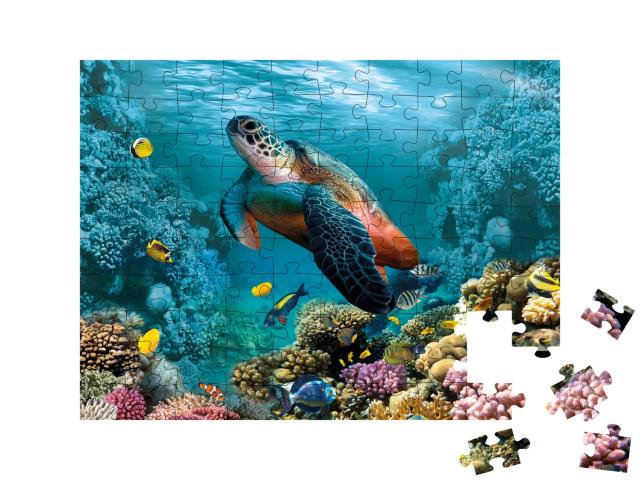 Puzzle de 100 pièces « Monde sous-marin avec une tortue et des coraux »