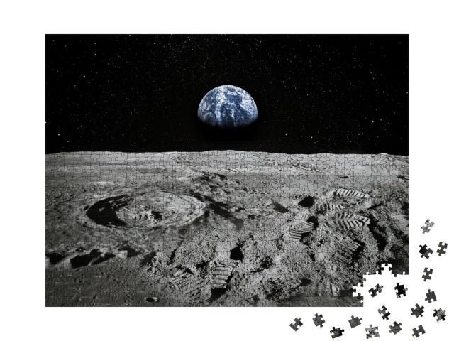 Puzzle de 1000 pièces « La surface de la Lune, la Terre en arrière-plan »