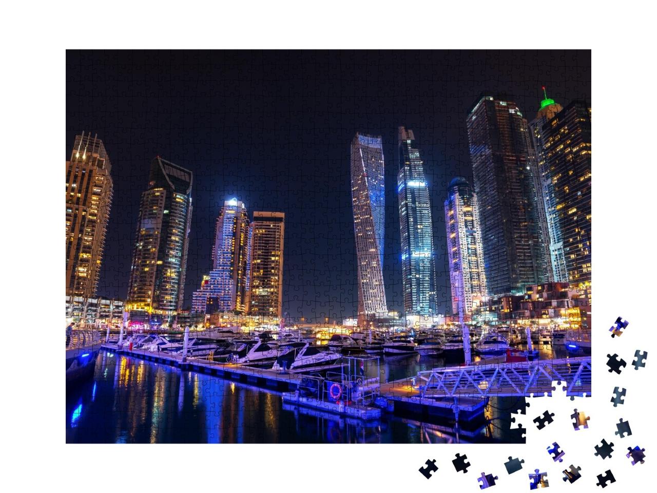 Puzzle de 1000 pièces « Port de plaisance de Dubaï la nuit, Émirats arabes unis »