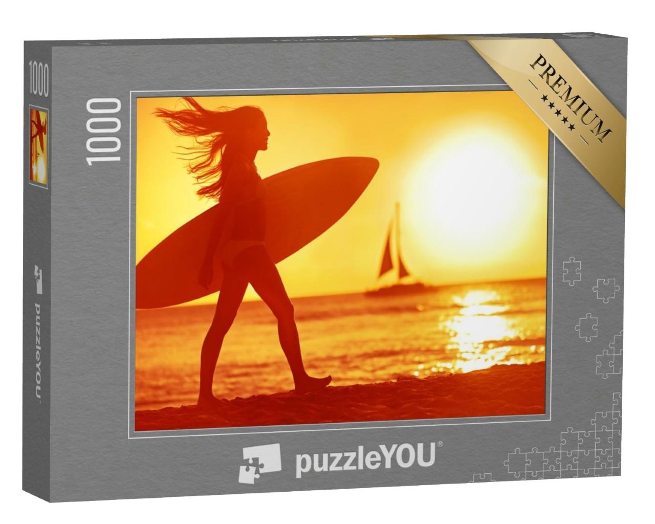 Puzzle de 1000 pièces « Surfeuse au coucher du soleil, Maui, Hawaii »