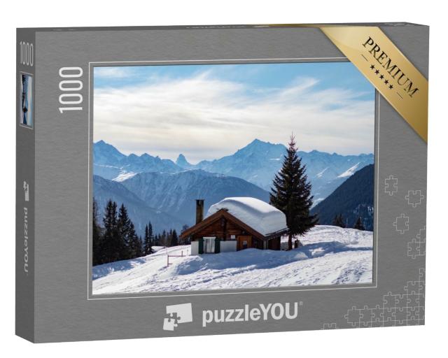 Puzzle de 1000 pièces « Refuge de montagne enneigé dans les Alpes suisses »