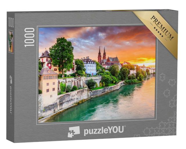 Puzzle de 1000 pièces « Vieille ville de Bâle avec la cathédrale rouge sur le Rhin, Suisse »