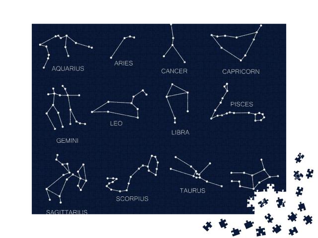 Puzzle de 1000 pièces « Constellations, douze signes du zodiaque, fond bleu »