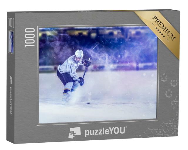Puzzle de 1000 pièces « Joueurs de hockey sur glace en action lors d'un tir à la crosse »