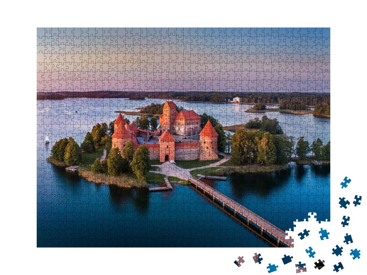 Puzzle de 1000 pièces « Château de Trakai : château insulaire gothique médiéval, Lituanie »