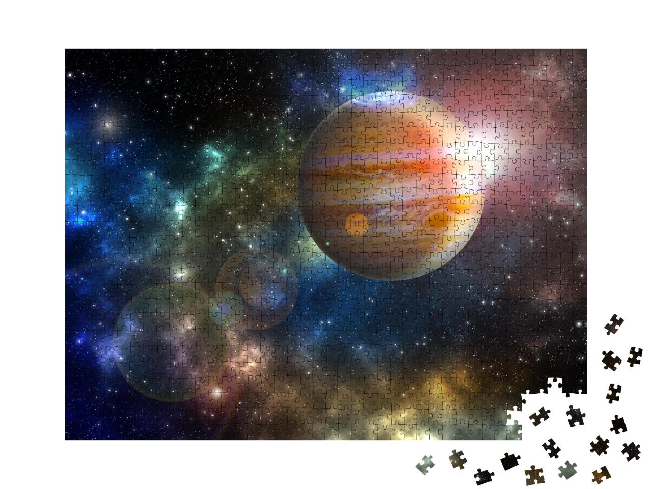 Puzzle de 1000 pièces « La planète Jupiter dans l'univers coloré des étoiles »