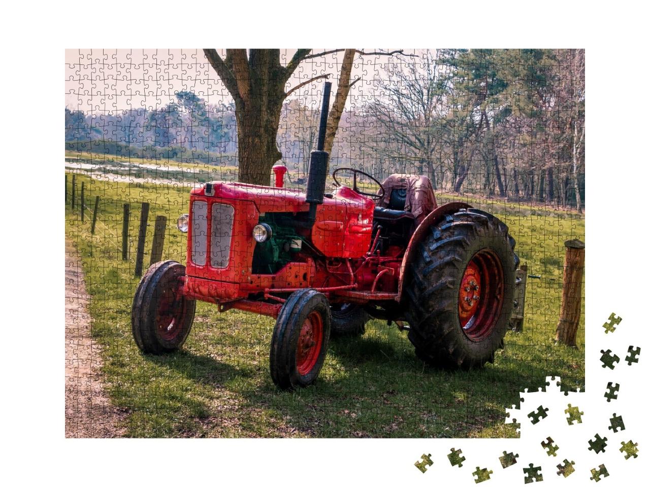 Puzzle de 1000 pièces « Tracteur rouge d'époque dans la Drenthe près de Havelte »