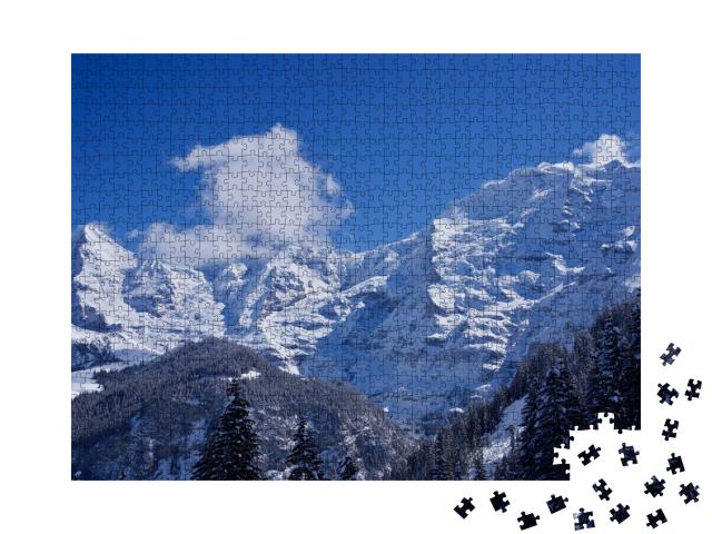 Puzzle de 1000 pièces « Panorama des Alpes bernoises avec les sommets Eiger, Mönch et Jungfrau, Suisse »