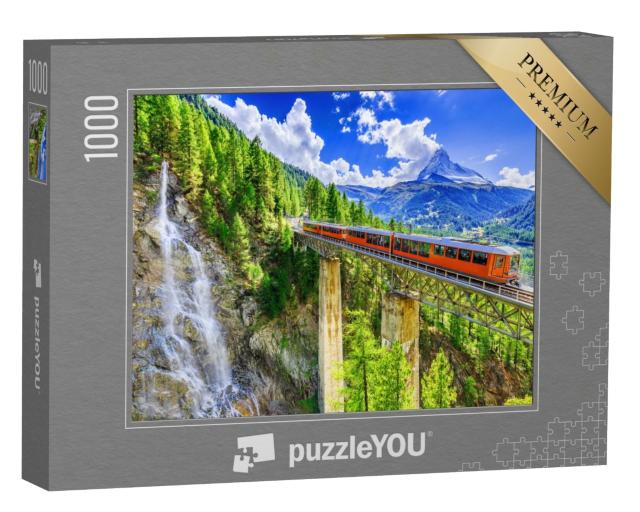 Puzzle de 1000 pièces « Gornergrat avec chute d'eau, pont et Cervin, Zermatt, Valais, Suisse »