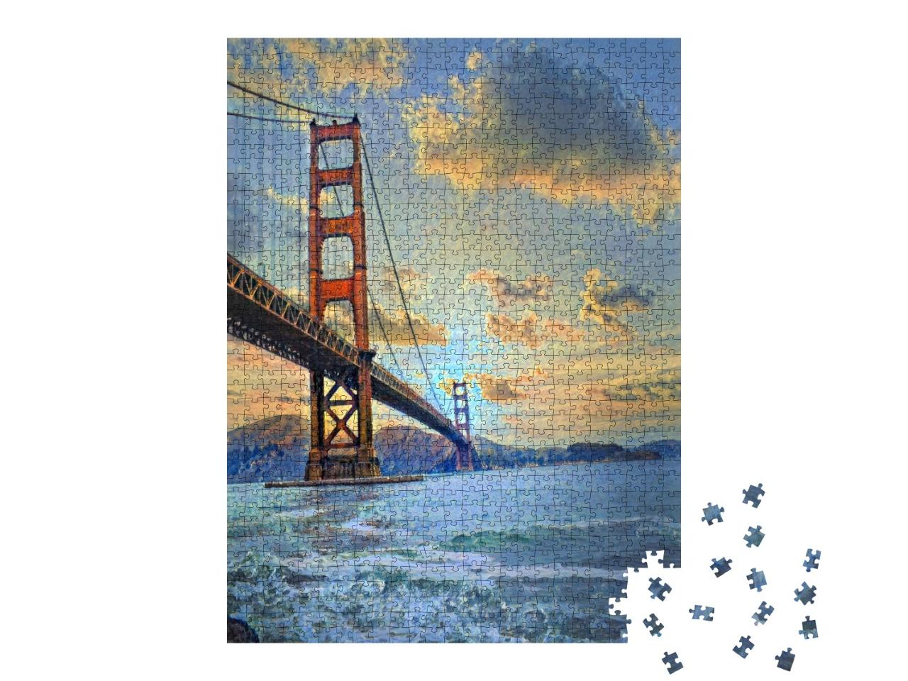 Puzzle de 1000 pièces « dans le style de Paul-Cezanne - Golden Gate Bridge au coucher du soleil »
