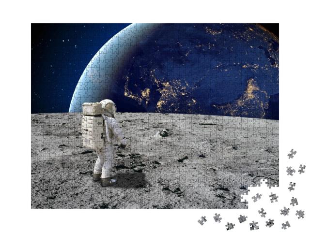 Puzzle de 1000 pièces « Un astronaute sur la lune regarde la Terre »