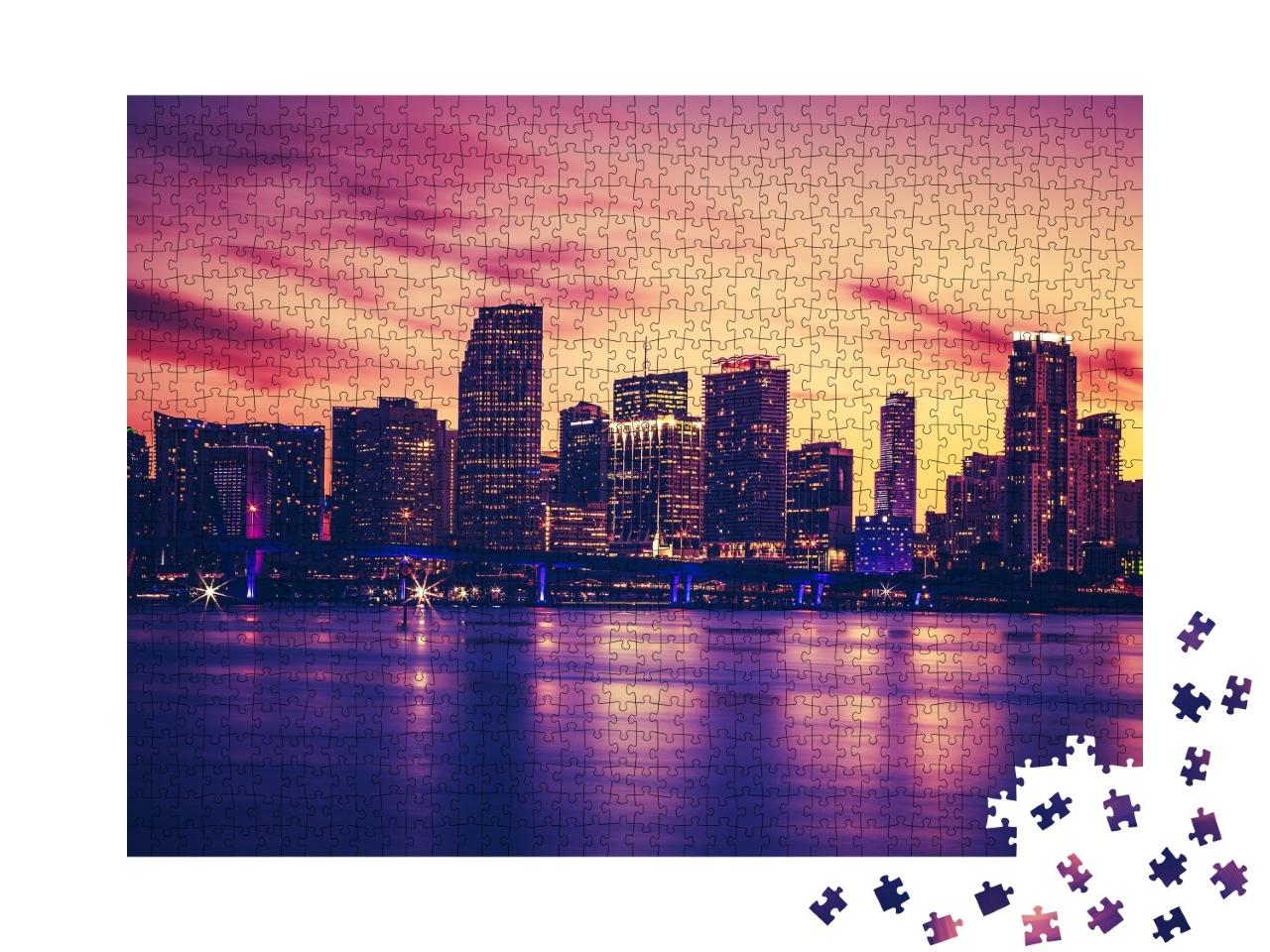 Puzzle de 1000 pièces « Skyline de Miami au coucher du soleil »