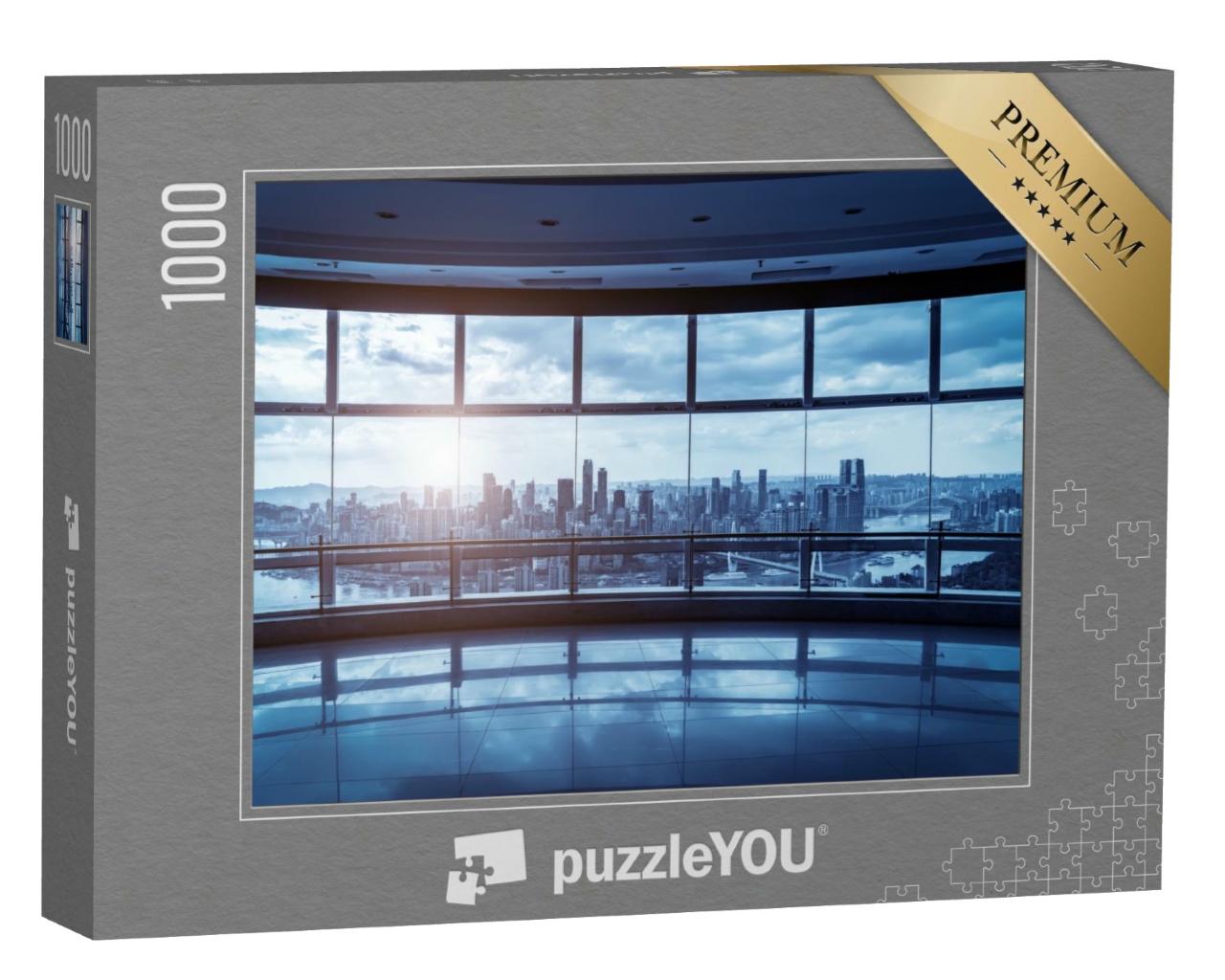 Puzzle de 1000 pièces « Immeuble de bureaux en verre avec silhouette urbaine »