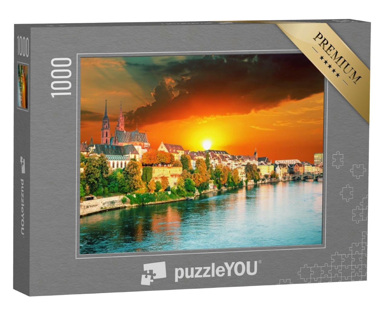 Puzzle de 1000 pièces « Coucher de soleil sur la vieille ville de Bâle sur le Rhin, Suisse »
