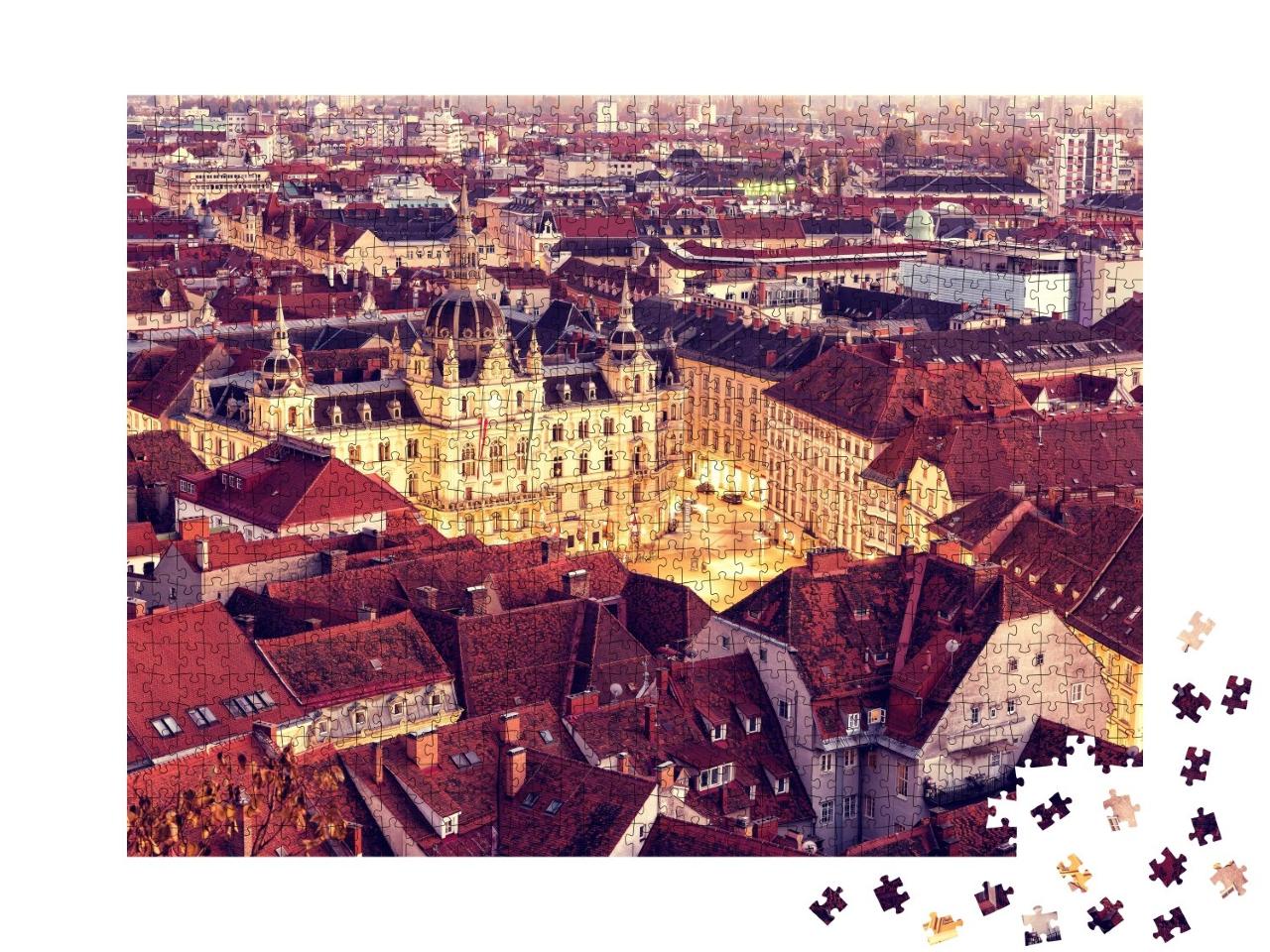 Puzzle de 1000 pièces « Graz en Autriche, vue aérienne du Schlossberg »