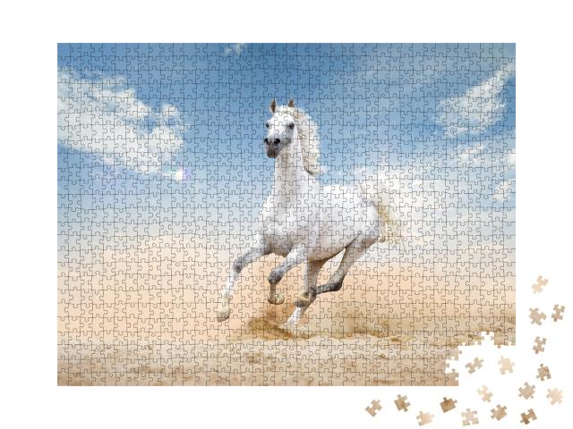 Puzzle de 1000 pièces « Trois chevaux arabes traversent un désert »